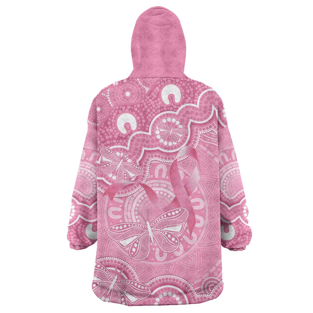 Australia Indigenous Wearable Blanket Hoodie Pink Ribbon Breast Cancer Butterfly Aboriginal - Aussie Hoodie