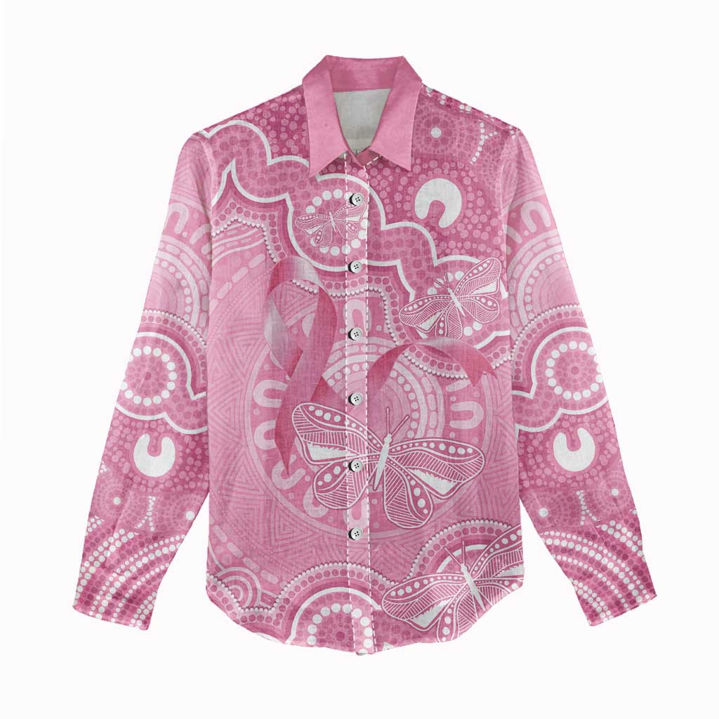 Australia Indigenous Women Casual Shirt Pink Ribbon Breast Cancer Butterfly Aboriginal - Aussie Hoodie