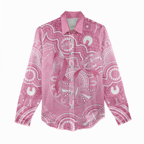 Australia Indigenous Women Casual Shirt Pink Ribbon Breast Cancer Butterfly Aboriginal - Aussie Hoodie