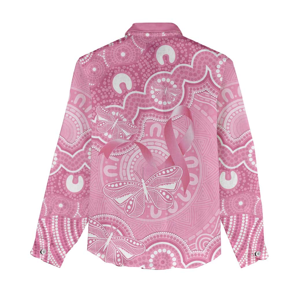Australia Indigenous Women Casual Shirt Pink Ribbon Breast Cancer Butterfly Aboriginal - Aussie Hoodie