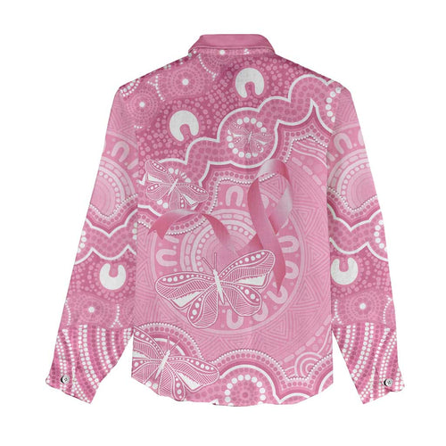 Australia Indigenous Women Casual Shirt Pink Ribbon Breast Cancer Butterfly Aboriginal - Aussie Hoodie