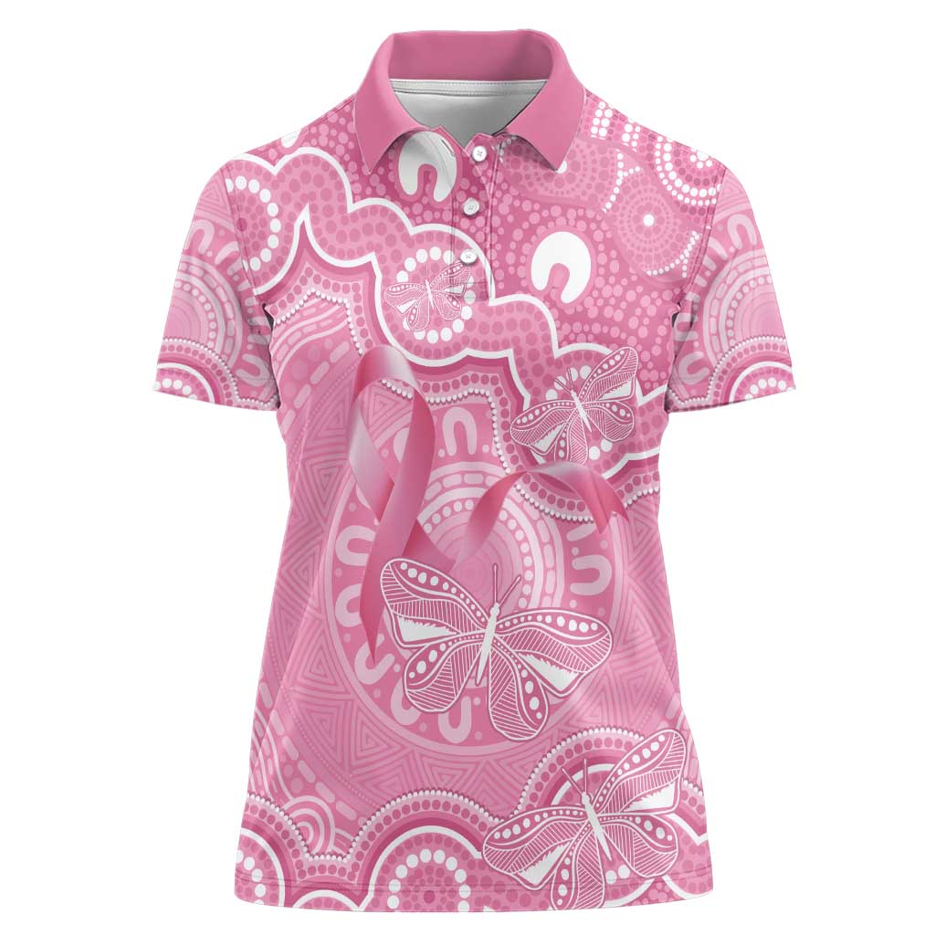 Australia Indigenous Women Polo Shirt Pink Ribbon Breast Cancer Butterfly Aboriginal - Aussie Hoodie