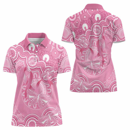 Australia Indigenous Women Polo Shirt Pink Ribbon Breast Cancer Butterfly Aboriginal - Aussie Hoodie
