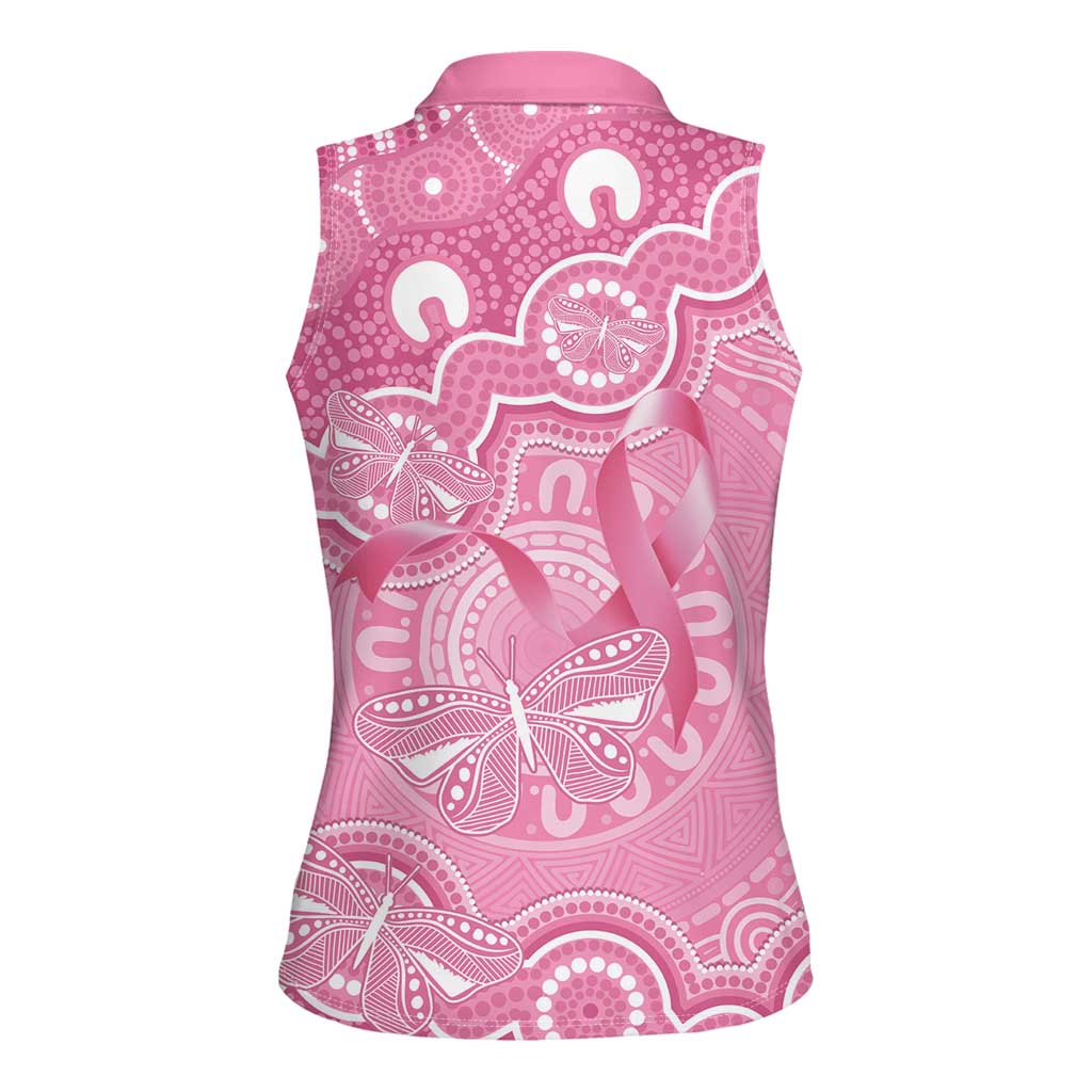 Australia Indigenous Women Sleeveless Polo Shirt Pink Ribbon Breast Cancer Butterfly Aboriginal - Aussie Hoodie