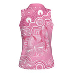 Australia Indigenous Women Sleeveless Polo Shirt Pink Ribbon Breast Cancer Butterfly Aboriginal - Aussie Hoodie