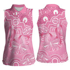 Australia Indigenous Women Sleeveless Polo Shirt Pink Ribbon Breast Cancer Butterfly Aboriginal - Aussie Hoodie