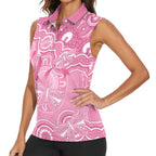 Australia Indigenous Women Sleeveless Polo Shirt Pink Ribbon Breast Cancer Butterfly Aboriginal - Aussie Hoodie