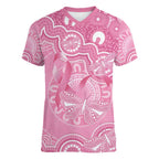 Australia Indigenous Women V-Neck T-Shirt Pink Ribbon Breast Cancer Butterfly Aboriginal - Aussie Hoodie