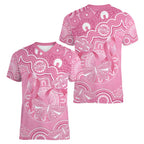 Australia Indigenous Women V-Neck T-Shirt Pink Ribbon Breast Cancer Butterfly Aboriginal - Aussie Hoodie