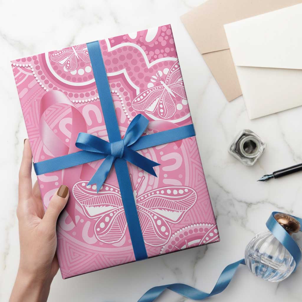 Australia Indigenous Wrapping Paper Pink Ribbon Breast Cancer Butterfly Aboriginal - Aussie Hoodie