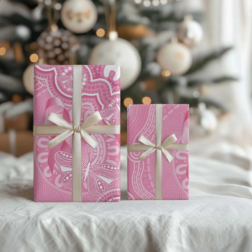 Australia Indigenous Wrapping Paper Pink Ribbon Breast Cancer Butterfly Aboriginal - Aussie Hoodie