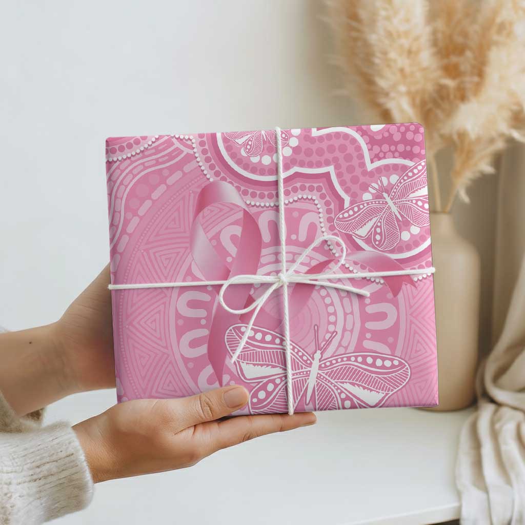 Australia Indigenous Wrapping Paper Pink Ribbon Breast Cancer Butterfly Aboriginal - Aussie Hoodie