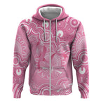Australia Indigenous Zip Hoodie Pink Ribbon Breast Cancer Butterfly Aboriginal - Aussie Hoodie