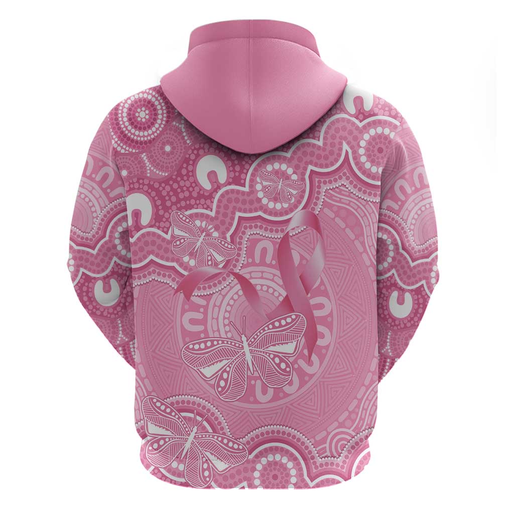 Australia Indigenous Zip Hoodie Pink Ribbon Breast Cancer Butterfly Aboriginal - Aussie Hoodie