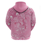 Australia Indigenous Zip Hoodie Pink Ribbon Breast Cancer Butterfly Aboriginal - Aussie Hoodie