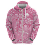 Australia Indigenous Zip Hoodie Pink Ribbon Breast Cancer Butterfly Aboriginal - Aussie Hoodie