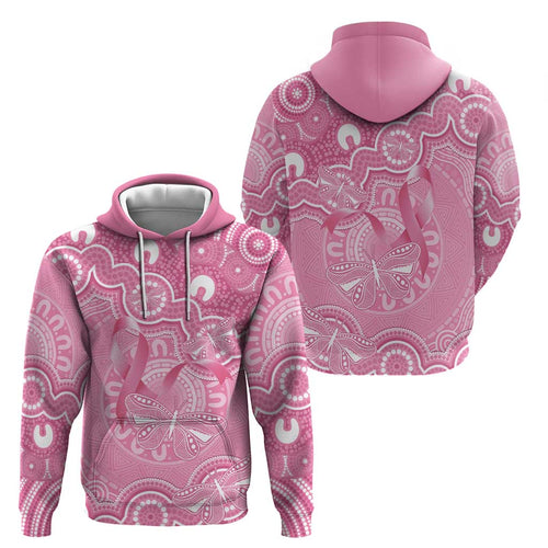 Australia Indigenous Zip Hoodie Pink Ribbon Breast Cancer Butterfly Aboriginal - Aussie Hoodie