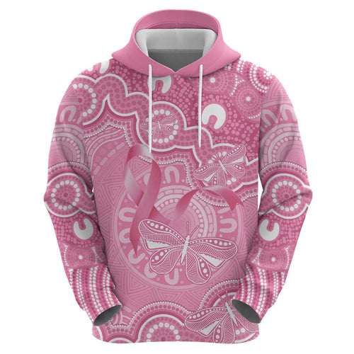 Australia Indigenous Zip Hoodie Pink Ribbon Breast Cancer Butterfly Aboriginal - Aussie Hoodie