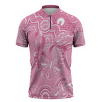 Australia Indigenous Zipper Polo Shirt Pink Ribbon Breast Cancer Butterfly Aboriginal - Aussie Hoodie