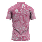 Australia Indigenous Zipper Polo Shirt Pink Ribbon Breast Cancer Butterfly Aboriginal - Aussie Hoodie