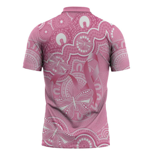 Australia Indigenous Zipper Polo Shirt Pink Ribbon Breast Cancer Butterfly Aboriginal - Aussie Hoodie