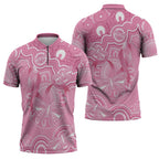 Australia Indigenous Zipper Polo Shirt Pink Ribbon Breast Cancer Butterfly Aboriginal - Aussie Hoodie