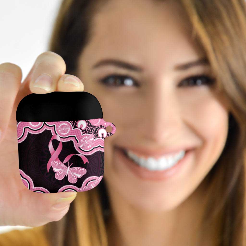 Australia Indigenous AirPods Case Pink Ribbon Breast Cancer Butterfly Aboriginal Black - Aussie Hoodie