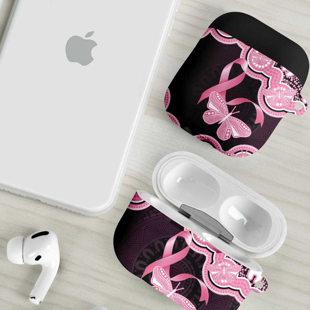 Australia Indigenous AirPods Case Pink Ribbon Breast Cancer Butterfly Aboriginal Black - Aussie Hoodie