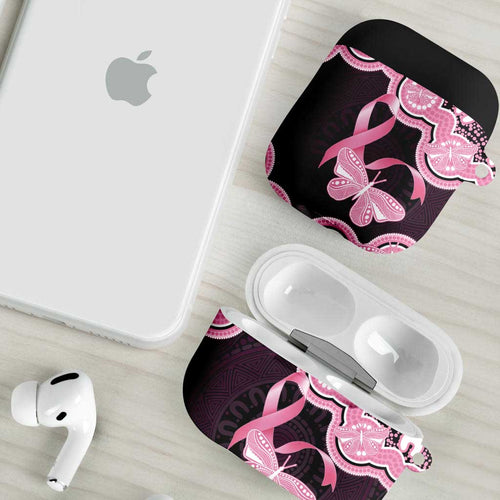 Australia Indigenous AirPods Case Pink Ribbon Breast Cancer Butterfly Aboriginal Black - Aussie Hoodie