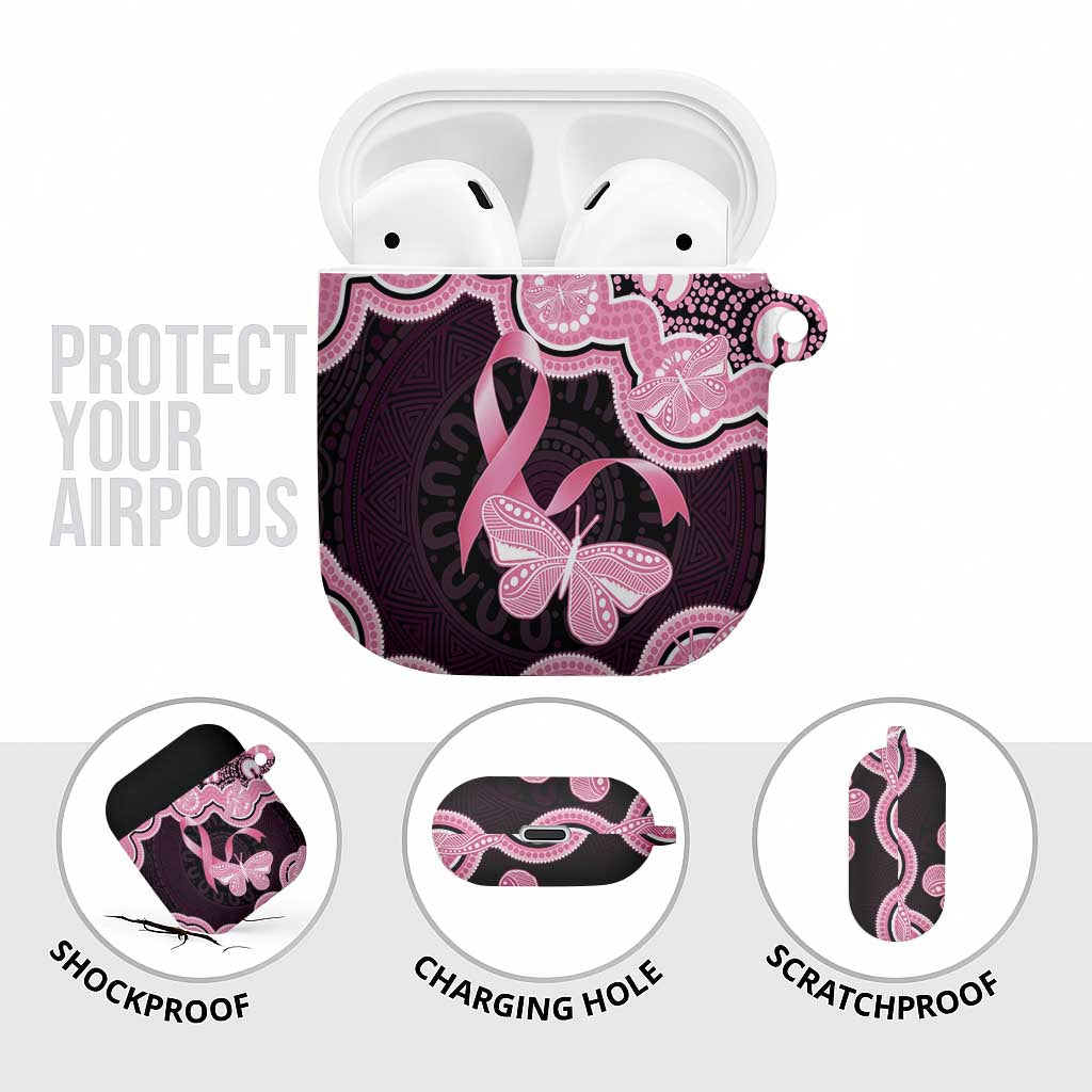 Australia Indigenous AirPods Case Pink Ribbon Breast Cancer Butterfly Aboriginal Black - Aussie Hoodie
