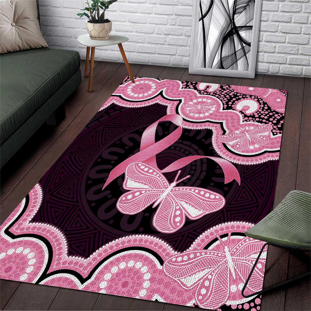 Australia Indigenous Area Rug Pink Ribbon Breast Cancer Butterfly Aboriginal Black - Aussie Hoodie