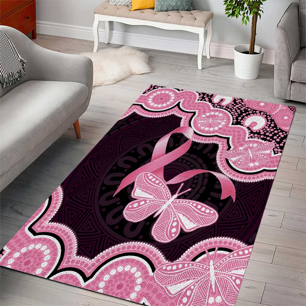 Australia Indigenous Area Rug Pink Ribbon Breast Cancer Butterfly Aboriginal Black - Aussie Hoodie