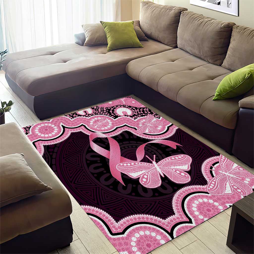 Australia Indigenous Area Rug Pink Ribbon Breast Cancer Butterfly Aboriginal Black - Aussie Hoodie