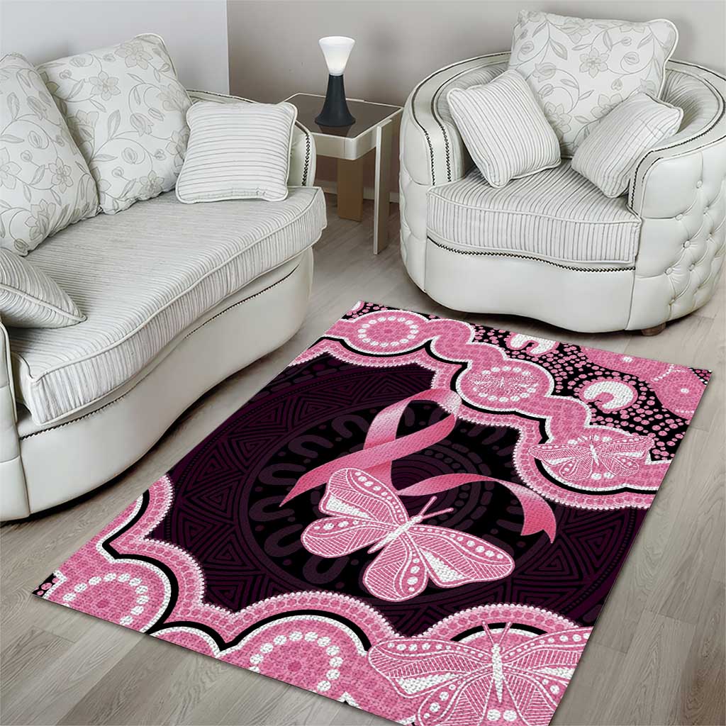 Australia Indigenous Area Rug Pink Ribbon Breast Cancer Butterfly Aboriginal Black - Aussie Hoodie