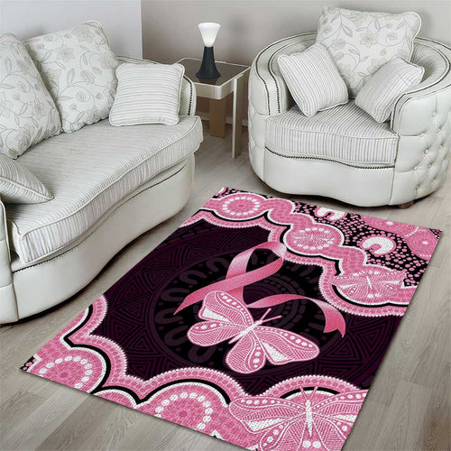 Australia Indigenous Area Rug Pink Ribbon Breast Cancer Butterfly Aboriginal Black - Aussie Hoodie