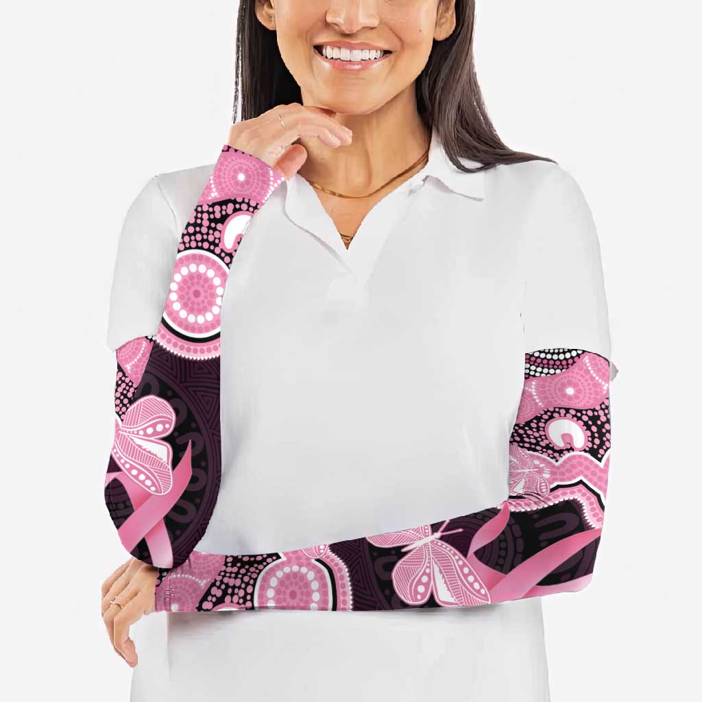 Australia Indigenous Arm Sleeves Pink Ribbon Breast Cancer Butterfly Aboriginal Black - Aussie Hoodie