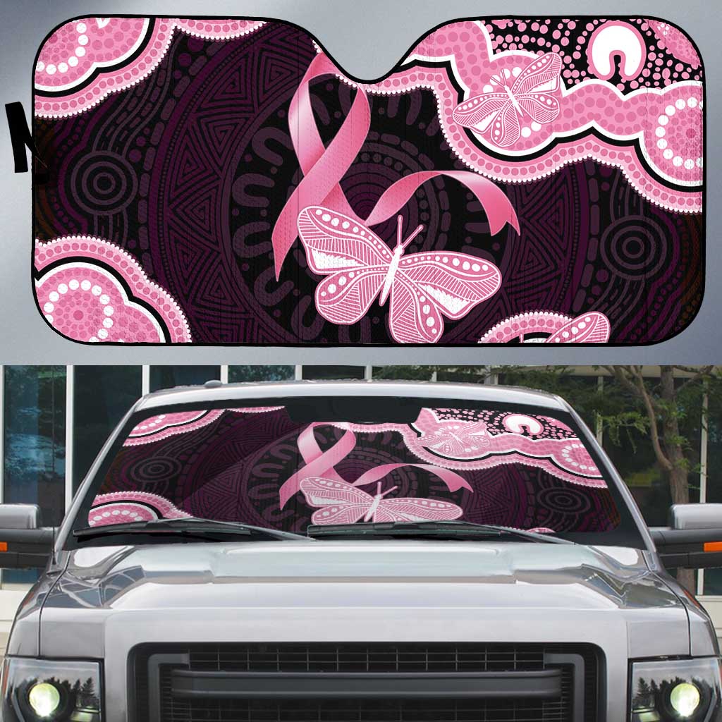 Australia Indigenous Auto Sun Shade Pink Ribbon Breast Cancer Butterfly Aboriginal Black - Aussie Hoodie