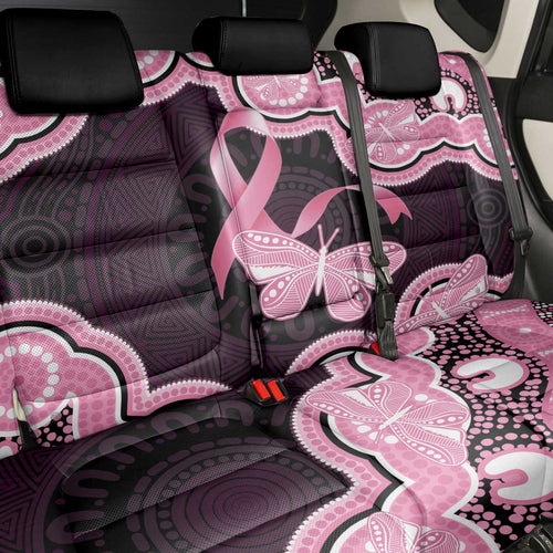 Australia Indigenous Back Car Seat Cover Pink Ribbon Breast Cancer Butterfly Aboriginal Black - Aussie Hoodie