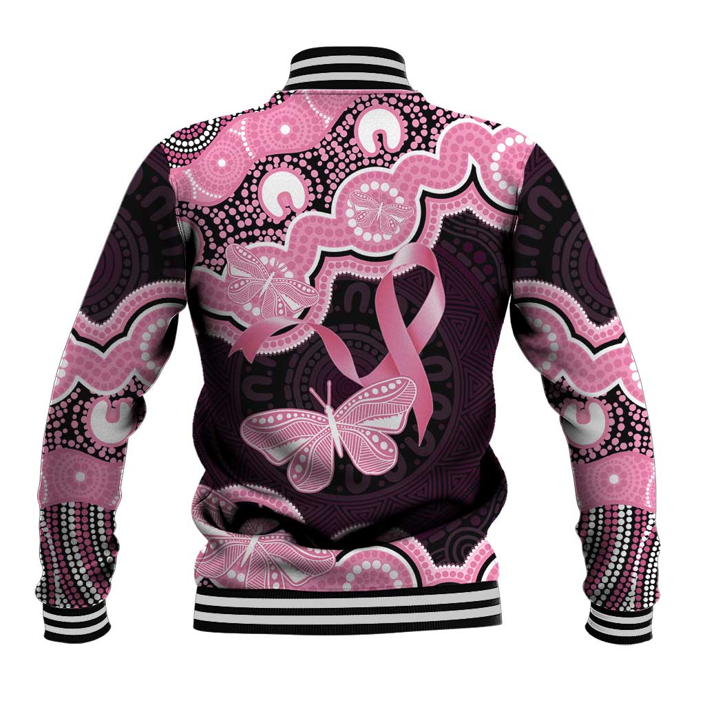 Australia Indigenous Baseball Jacket Pink Ribbon Breast Cancer Butterfly Aboriginal Black - Aussie Hoodie