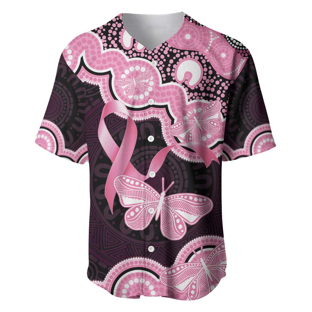 Australia Indigenous Baseball Jersey Pink Ribbon Breast Cancer Butterfly Aboriginal Black - Aussie Hoodie