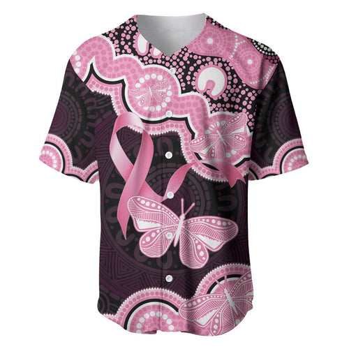 Australia Indigenous Baseball Jersey Pink Ribbon Breast Cancer Butterfly Aboriginal Black - Aussie Hoodie