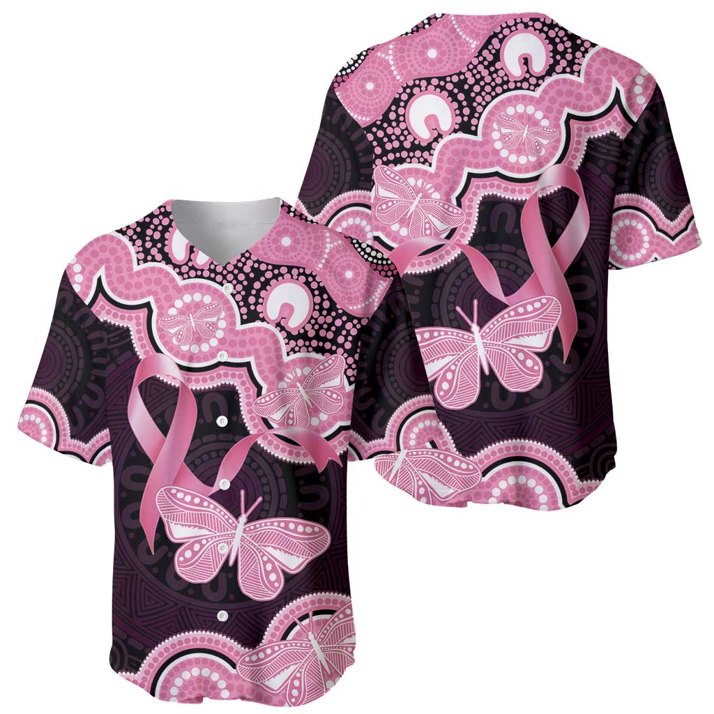 Australia Indigenous Baseball Jersey Pink Ribbon Breast Cancer Butterfly Aboriginal Black - Aussie Hoodie
