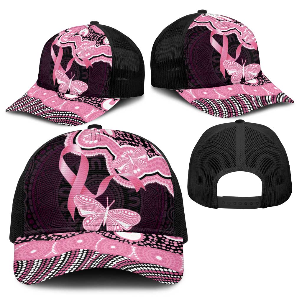 Australia Indigenous Baseball Net Cap Pink Ribbon Breast Cancer Butterfly Aboriginal Black - Aussie Hoodie