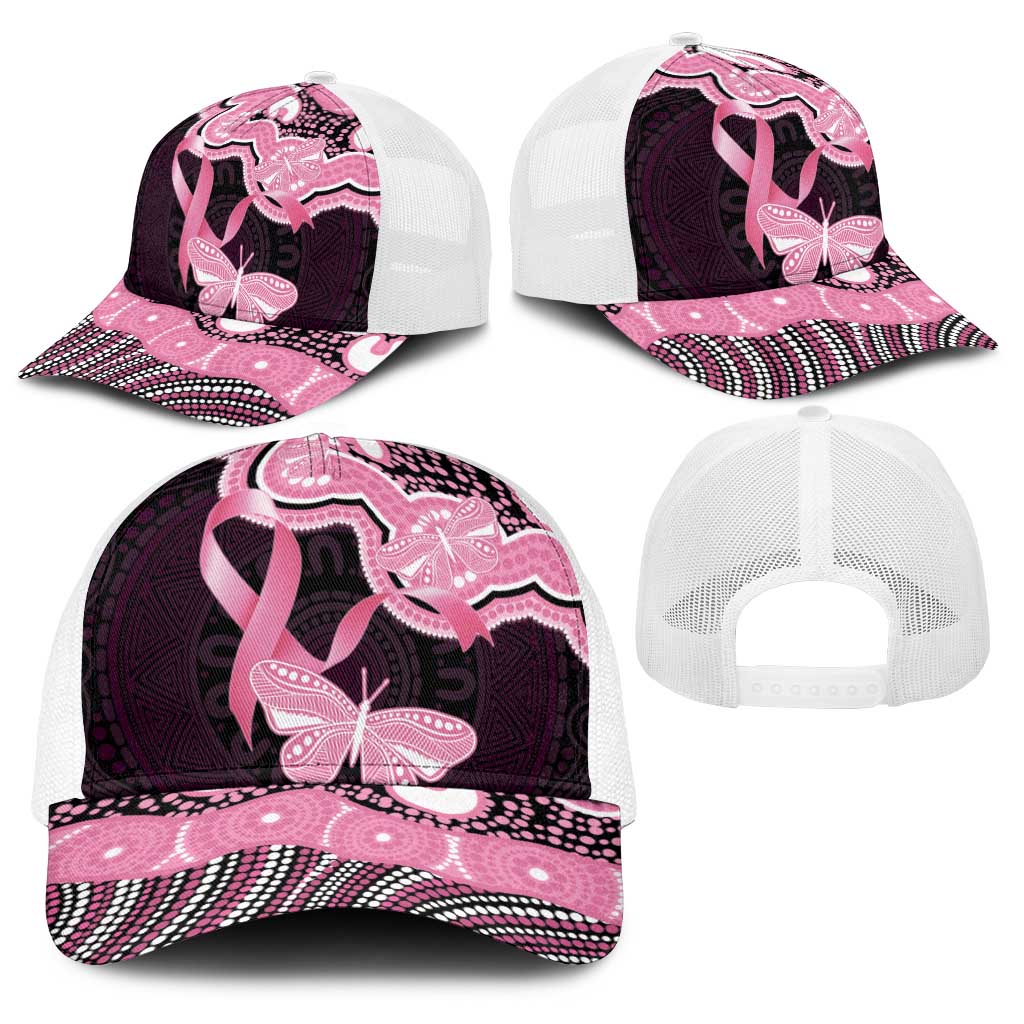Australia Indigenous Baseball Net Cap Pink Ribbon Breast Cancer Butterfly Aboriginal Black - Aussie Hoodie