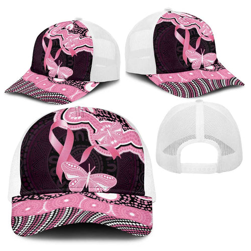Australia Indigenous Baseball Net Cap Pink Ribbon Breast Cancer Butterfly Aboriginal Black - Aussie Hoodie