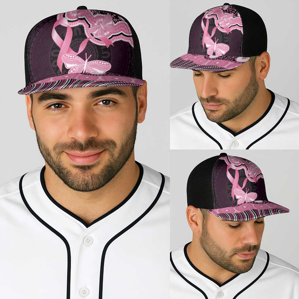 Australia Indigenous Baseball Net Cap Pink Ribbon Breast Cancer Butterfly Aboriginal Black - Aussie Hoodie