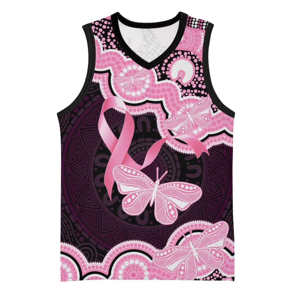 Australia Indigenous Basketball Jersey Pink Ribbon Breast Cancer Butterfly Aboriginal Black - Aussie Hoodie
