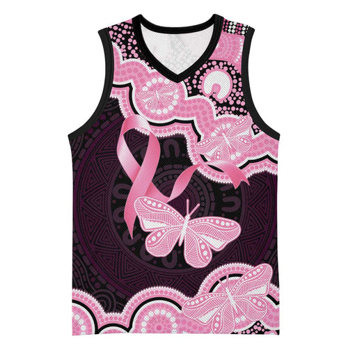 Australia Indigenous Basketball Jersey Pink Ribbon Breast Cancer Butterfly Aboriginal Black - Aussie Hoodie