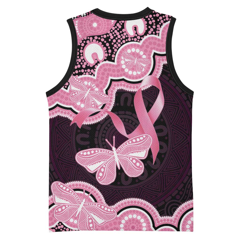 Australia Indigenous Basketball Jersey Pink Ribbon Breast Cancer Butterfly Aboriginal Black - Aussie Hoodie