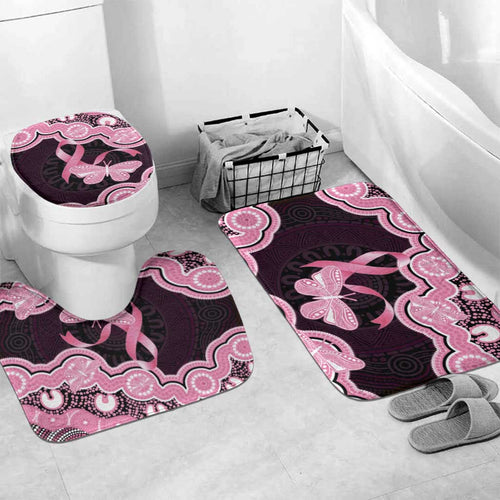 Australia Indigenous Bathroom Set Pink Ribbon Breast Cancer Butterfly Aboriginal Black - Aussie Hoodie